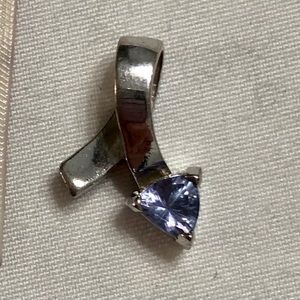 Trillion cut tanzanite pendant in silver